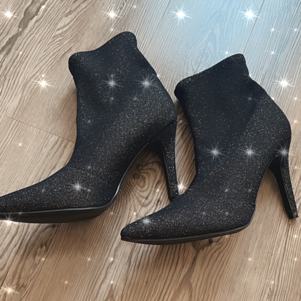 Nordstrom black and glitter high heel sock boots above ankle - NEW